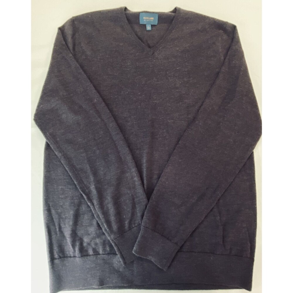 Fairlane Mens 100% Merino Wool Purple V Neck Long Sleeve Pullover Sweater Size L